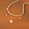 Elegant Double Layer Pearl Clover Bracelet Women Shell Inlay Copper Alloy Electroplated Korean Style Minimalist Jewelry