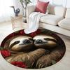 Sloth and Roses Pattern Round rug,Carpet Rug for Living Room Bedroom  Playroom ,Non-slip Floor Mat,Holiday Gifts and Birthday Gifts.