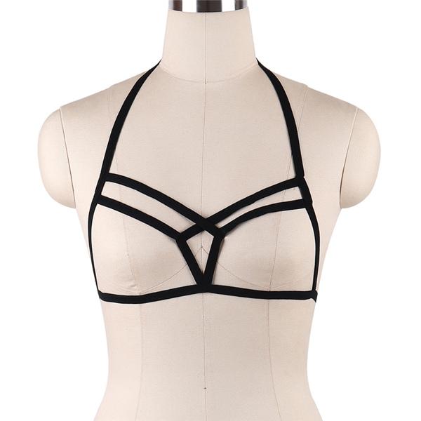 Ladies New Design Black Elastic Strap Bra Chest Cage Bralette Harness Sexy Lingerie S0022