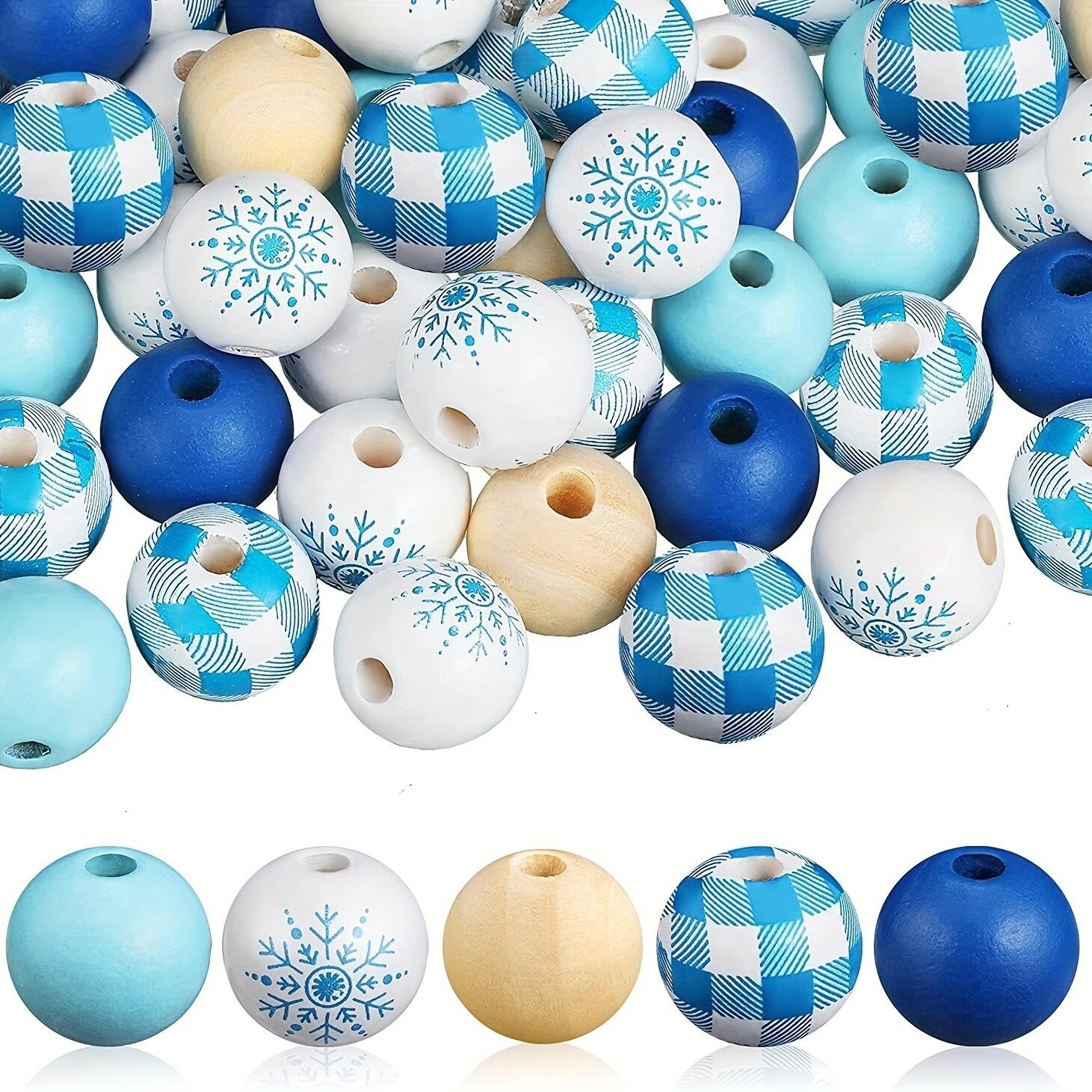 

50pcs 16mm Snowflake Pattern Wooden Beads Round Plaid Wooden Beads DIY Craft Beads Home Party Decoration