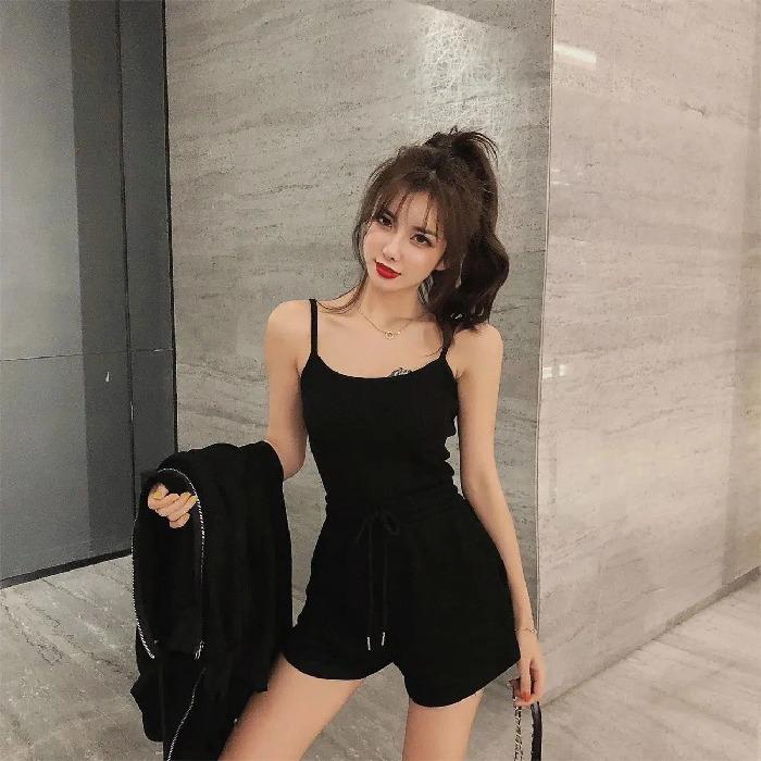 Women's Trendy Sports & Leisure Three-Piece Set: Vest and Shorts