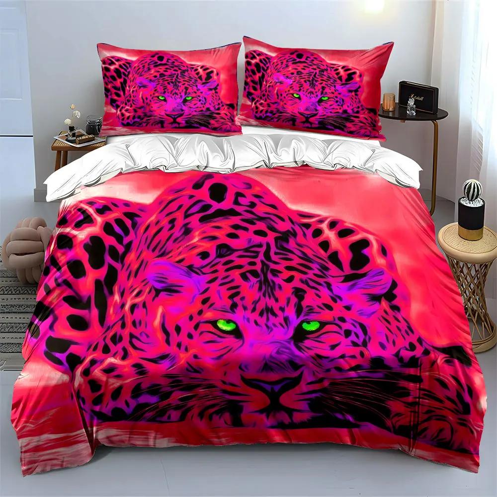 "Leopard Art Decor Set for Living" Soft Comfortable Duvet Cover Bedding Set Included 1*Duvet Cover & 2*Pillowcases, gift
