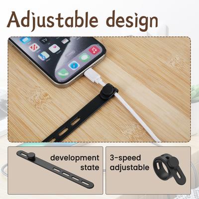 30/60Pcs Silicone Cable Ties Wire Organizer Black Adjustable Cable Straps Reusable Cable Management Cord Organizer Fastening