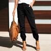 Women Elastic High Waist Pant Casual Fit Wide Leg Long Pants Trousers With Pockets