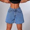 Womens High-Waisted Straight Cut Denim Shorts Non-Stretch Cotton Jeans Streetwear