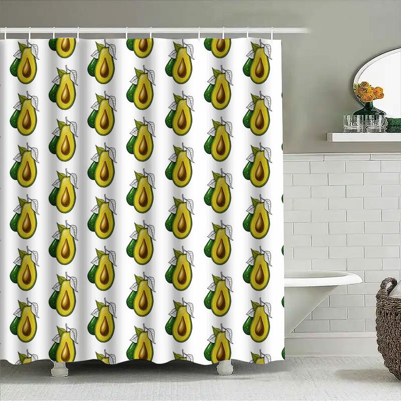 Avocado Shower Curtain Cute Fruit Pattern Waterproof Bathroom Decor Farmhouse Kitchen Backdrop Wall Hanging