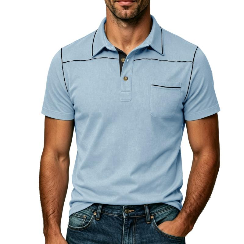 Mens Plus Size Fashion Turn Down Collar Short Sleeve Pocket Polo Shirt