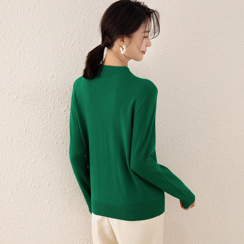 TUHUANG Women's Pure Wool Semi-High Collar Knit Sweater