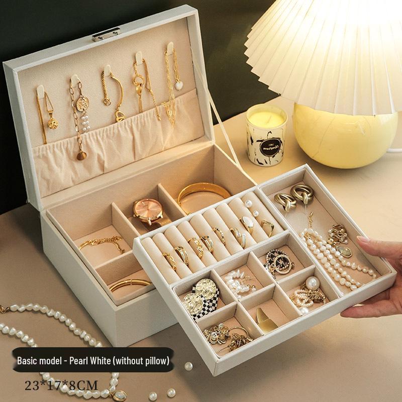 Luxury Double-Layer Jewelry Box with Lock for Necklaces, Rings, Earrings, and Accessories - Large Organizer for High-End Jewelry Gifts.