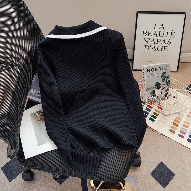 Elegantes Damen Strickoberteil mit Reißverschluss, Slim Fit, lange Ärmel