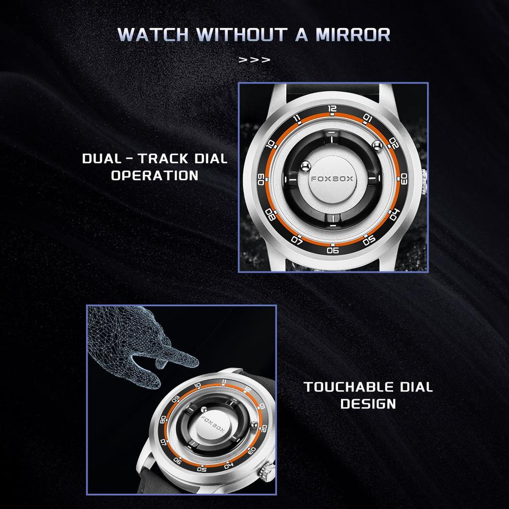 FOXBOX Magnetic Driven Watch Fashion Waterproof Quartz Wristwatch Rolling Steel Ball Pointer Sports Watches
