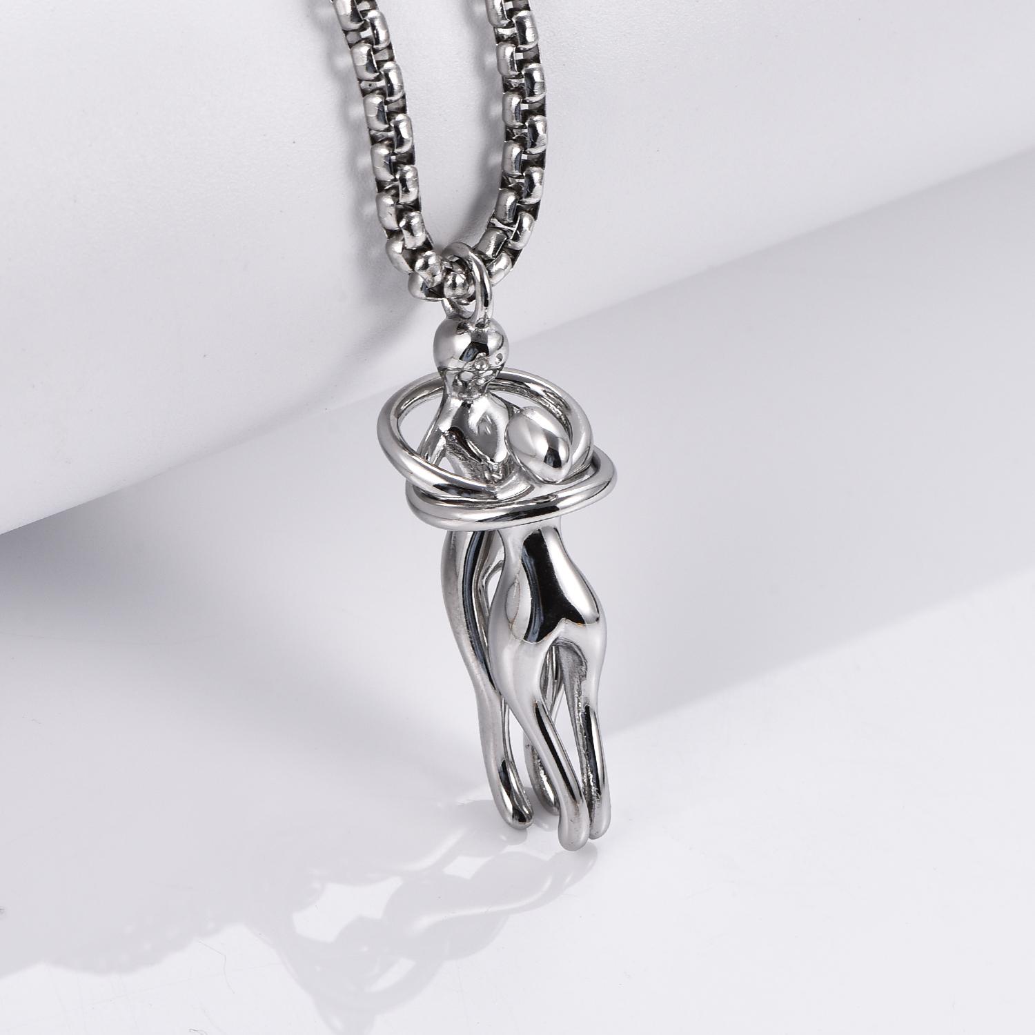 Couple s Stainless Steel Fashion Hug Pendant Necklace Jewelry Chain for Lover Together Forever Jewelry Gift 50cm