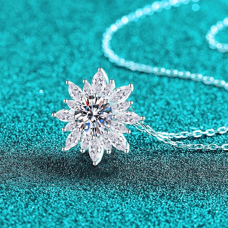 Sterling Sunflower Pendant Necklace Women CZ Moissanite Floral Choker Minimalist Elegant Layered Chain Jewelry