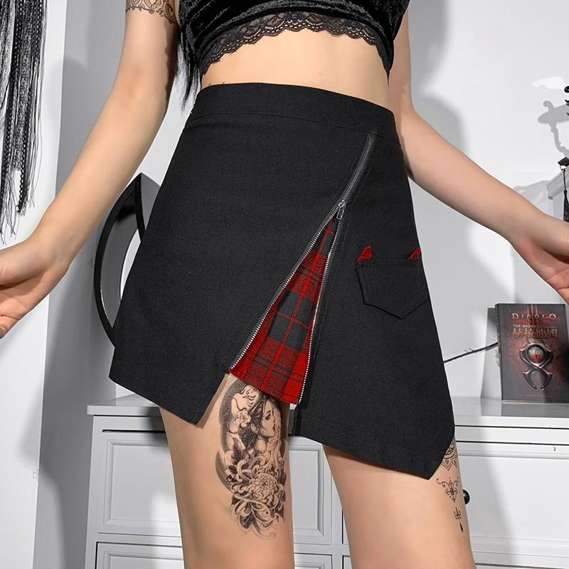Women Gothic Punk Black Skirt Harajuku High Waist Zipper Mini Skirts Streetwear