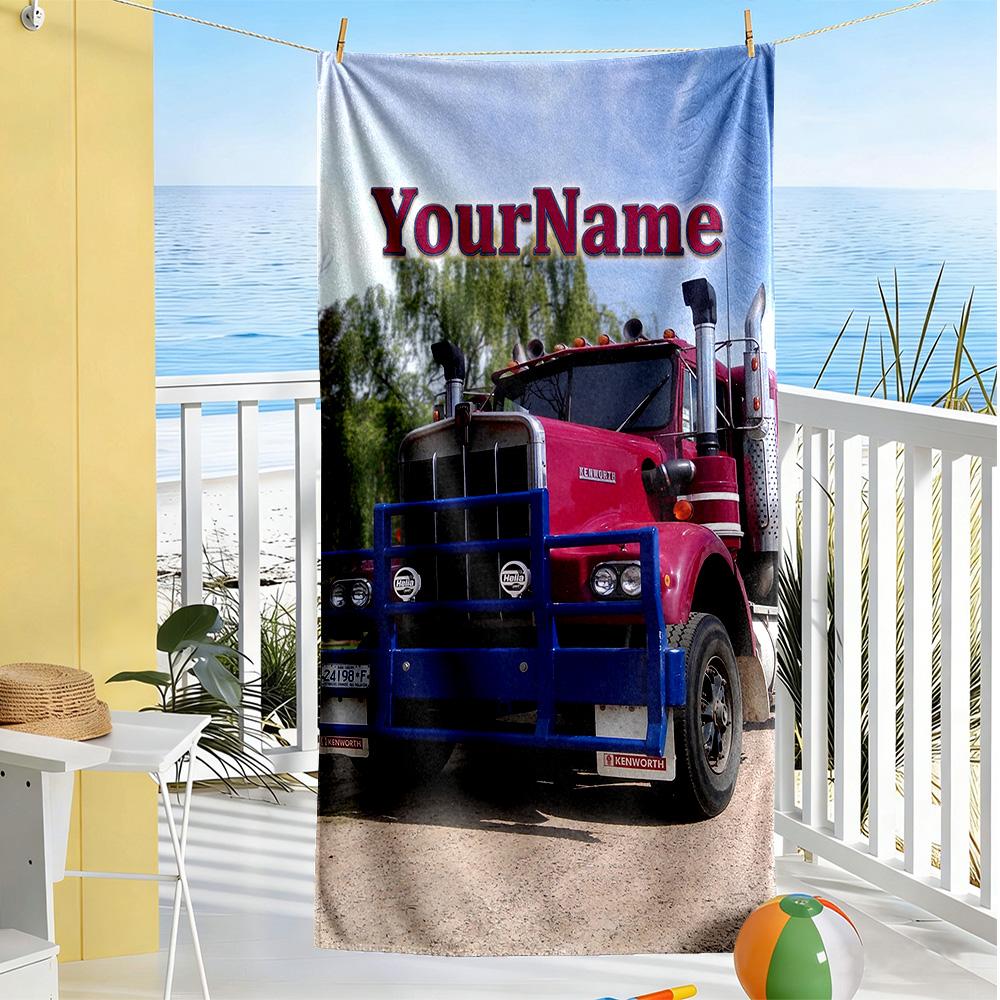 Kw Heavy Trucks Customizable Name Beach Towel High Absorbency & Quick-Dry