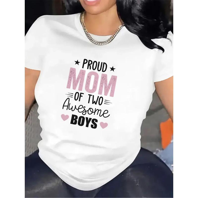 

Европейские размеры Женская футболка с графическим принтом «ГОРДАЯ МАМА ДВОИХ ПОТРЯСАЮЩИХ» Черно-белая, Круглый вырез, Короткий рукав, Машинная стирка S белый