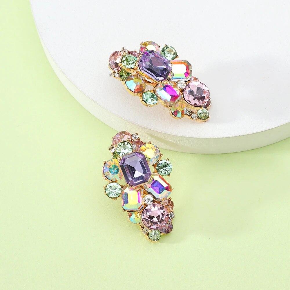 

Современные блестящие стразы, стеклянные серьги с цветочным декором, серьги-гвоздики для женщин, трендовые роскошные сказочные ювелирные изделия для свадебной вечеринки, аксессуары для ушей, подарок