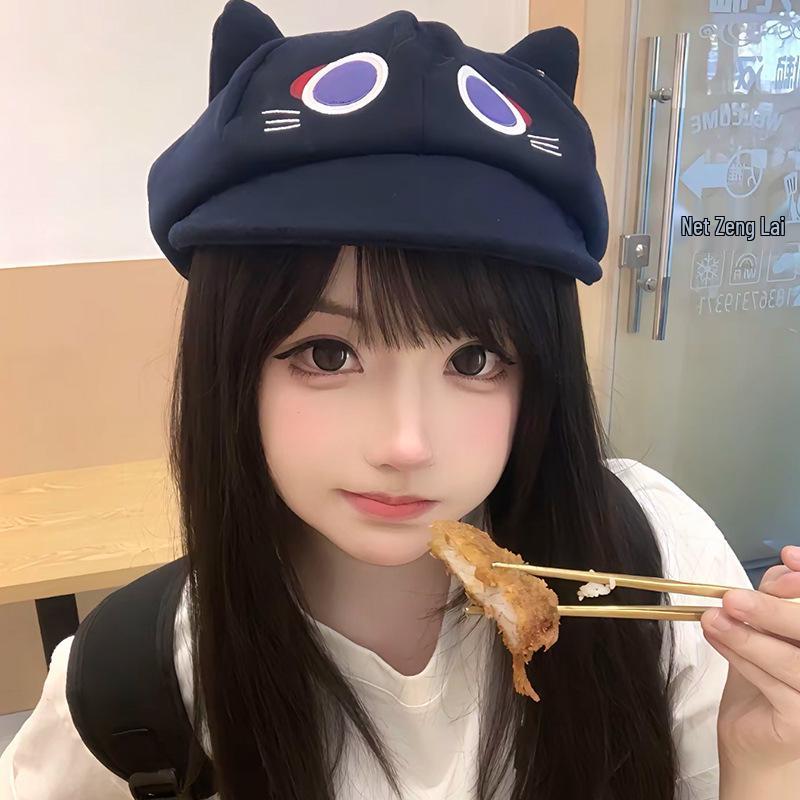 Wanderer Genshin Fairy Tale Cat Ear Cartoon Octagonal Beret for Women - Cute, Sweet, and Face-Slimming Versatile Hat