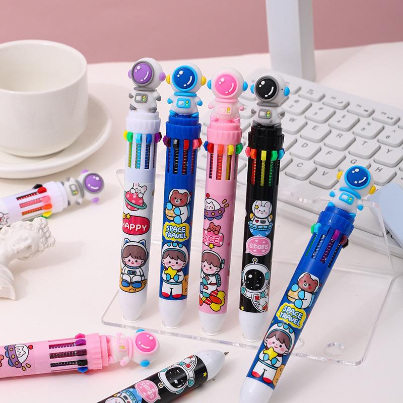 36pcs 0.7mm Cartoon Astronaut Ten-color Ballpoint Pen Boy Pressing Hand Tent Pen Multicolor Gift Pen Creative Stationery Back To School Season