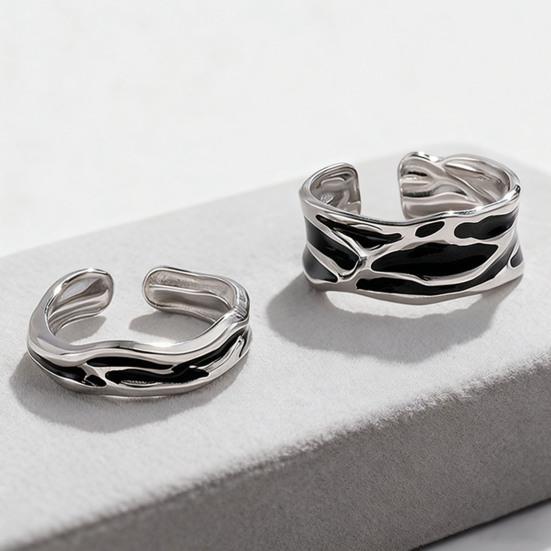 Couple Ring Thin Adjustable Open Band Stainless Steel Texture Minimalist Geometric Design Finger Ring Jewelry Gift