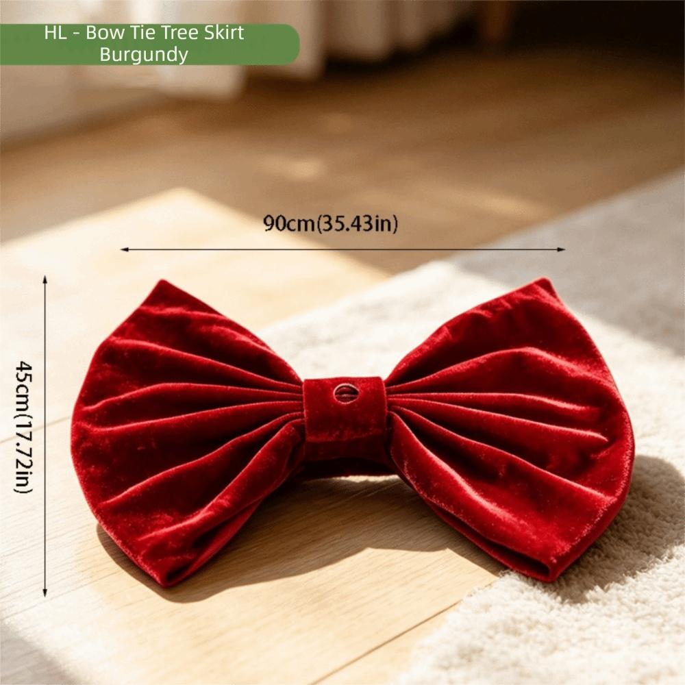 Red Bow Design Tree Base Cover Velvet Xmas Tree Skirt Large Ornament Tree Base Mat Shopping Mall