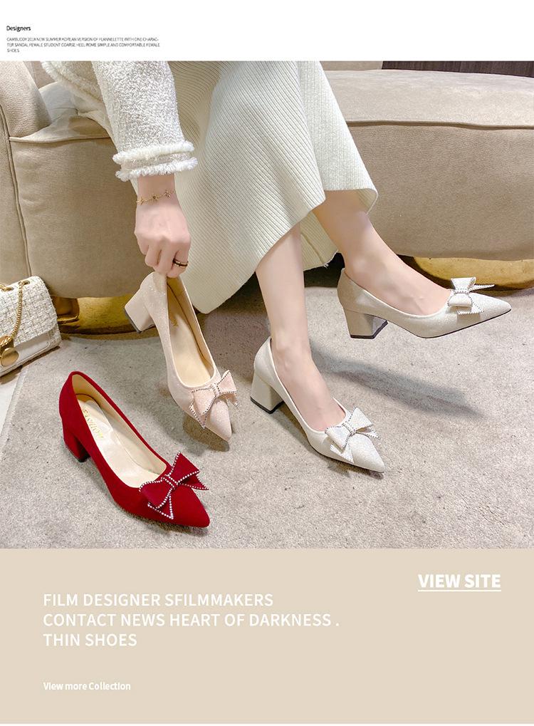 Velvet Pointed-Toe Chunky Heel Bridal Shoes - 2026 New Style, Comfortable High Heels for Women