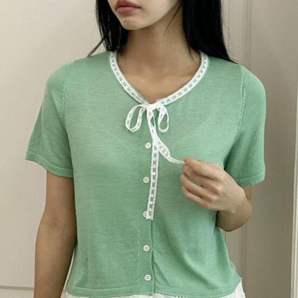 New ArrivalS Open Run Women S Lace Point Ribbon Short Sleeve Cardigan Cotton Mix