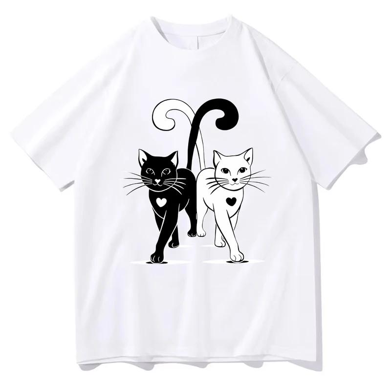 Unisexs Black White Cat Print Tshirt Summer Fashion Casual Tops For Unisex Streetwear Harajuku Oneck Short Sleeve Tops Tshirts