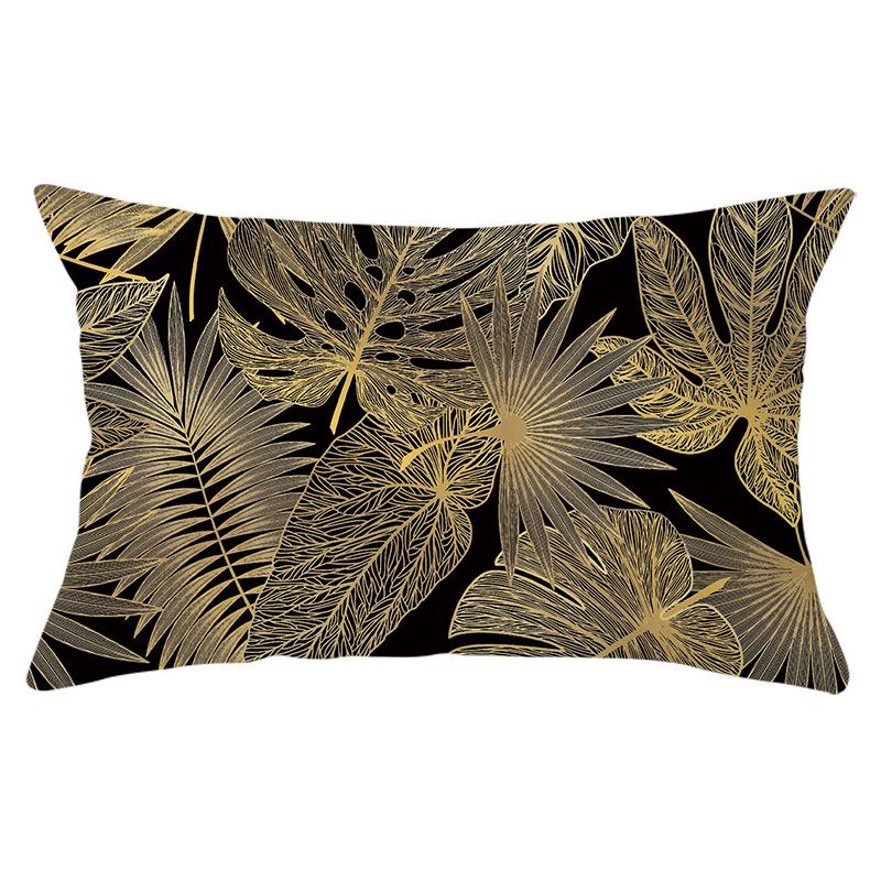 Black Gold Plant Series Waist Pillowcase Peach Skin Printed Sofa Pillowcase Home Fabric Supplies Pillowcase