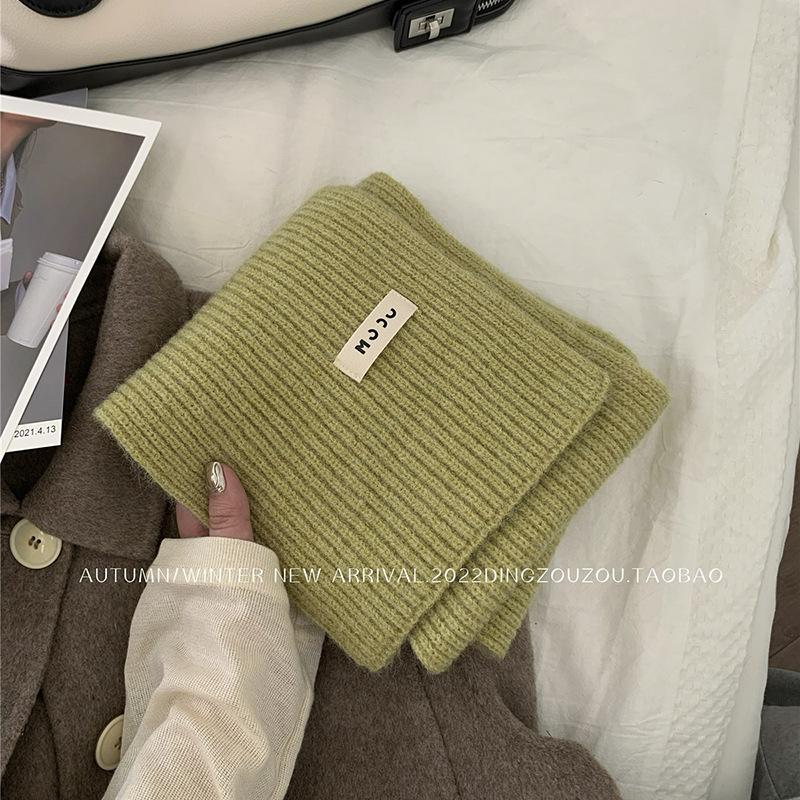 Solid color wool scarf women's autumn and winter warm versatile white student knitted scarf tide