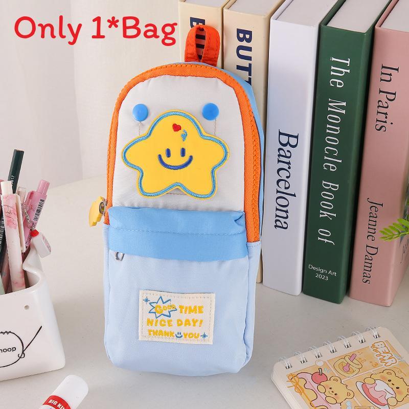 Oxford Fabric Student Pencil Case With Removable Magic Tape Large Capacity For School Supplies