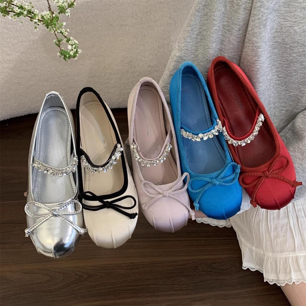Inner height increase small satin single shoes women's 2025 new spring and autumn French retro ballet style thick-soled Mary Jane shoes