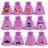 Halloween Candy Bag 12 Pcs Organza Bag, Drawstring Treat Pouch with Pumpkin Ghost Bat Party Favor Print, Sheer for Snacks, Trick or Gift Packaging