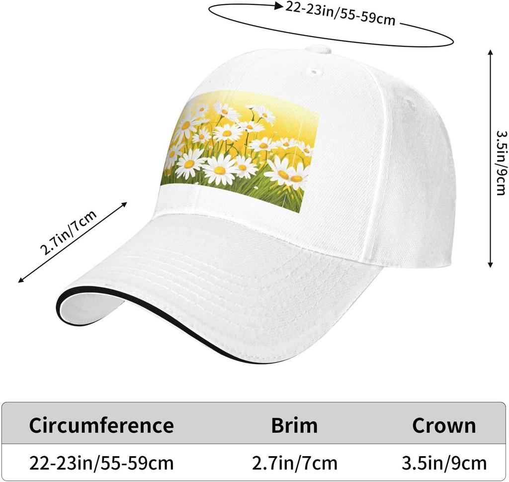 Daisies Flower Field Print Baseball Cap Polyester Adjustable Breathable Summer Casual Unisex Cap