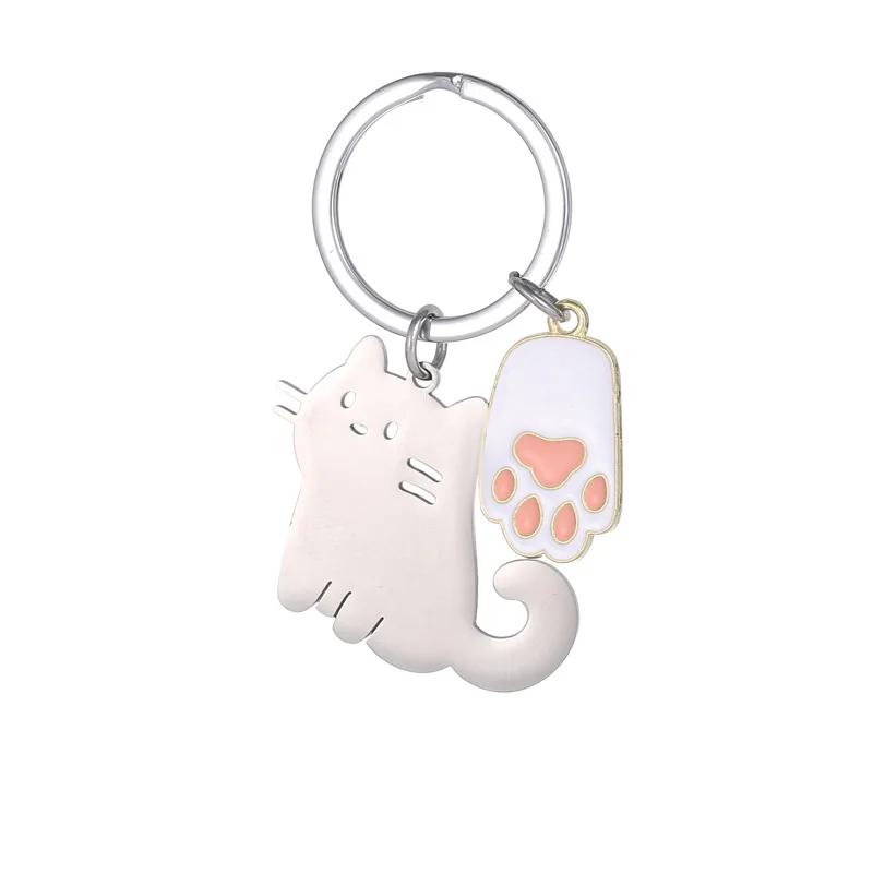 Cartoon Cat And Fish Keychains Polished Stainless Steel Animal Cat Pendant Children's Funny Keychains