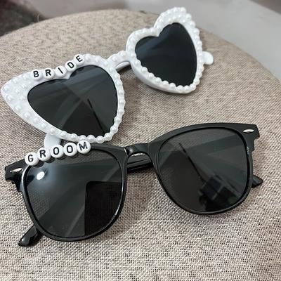 Braut Bräutigam Perlen Herz Sonnenbrillen Set Trauzeuge Brautjungfer Hochzeitstag Junggesellenabschied Brautparty Dekorationsmaterialien Geschenk