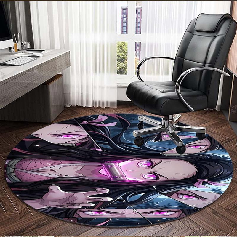 Demon Slayer Print Round Rug, Washable Floor Carpet, For Entryway Dorm Laundry Room Office Study, Home Decor Birthday Christmas Gift