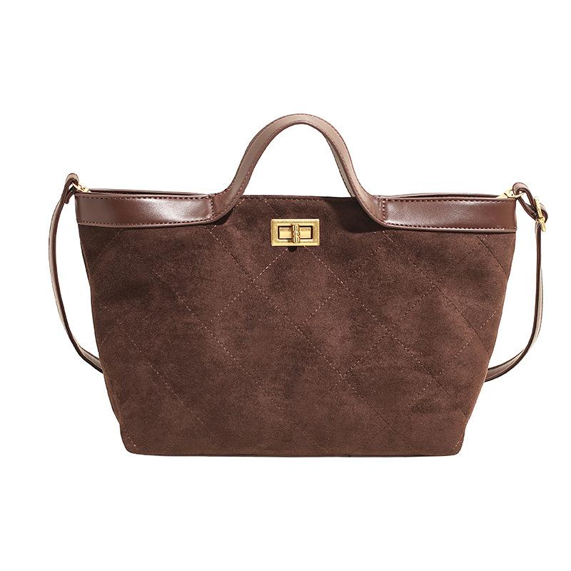 Suede bag women's large capacity autumn and winter messenger bag retro portable commuter tote bag