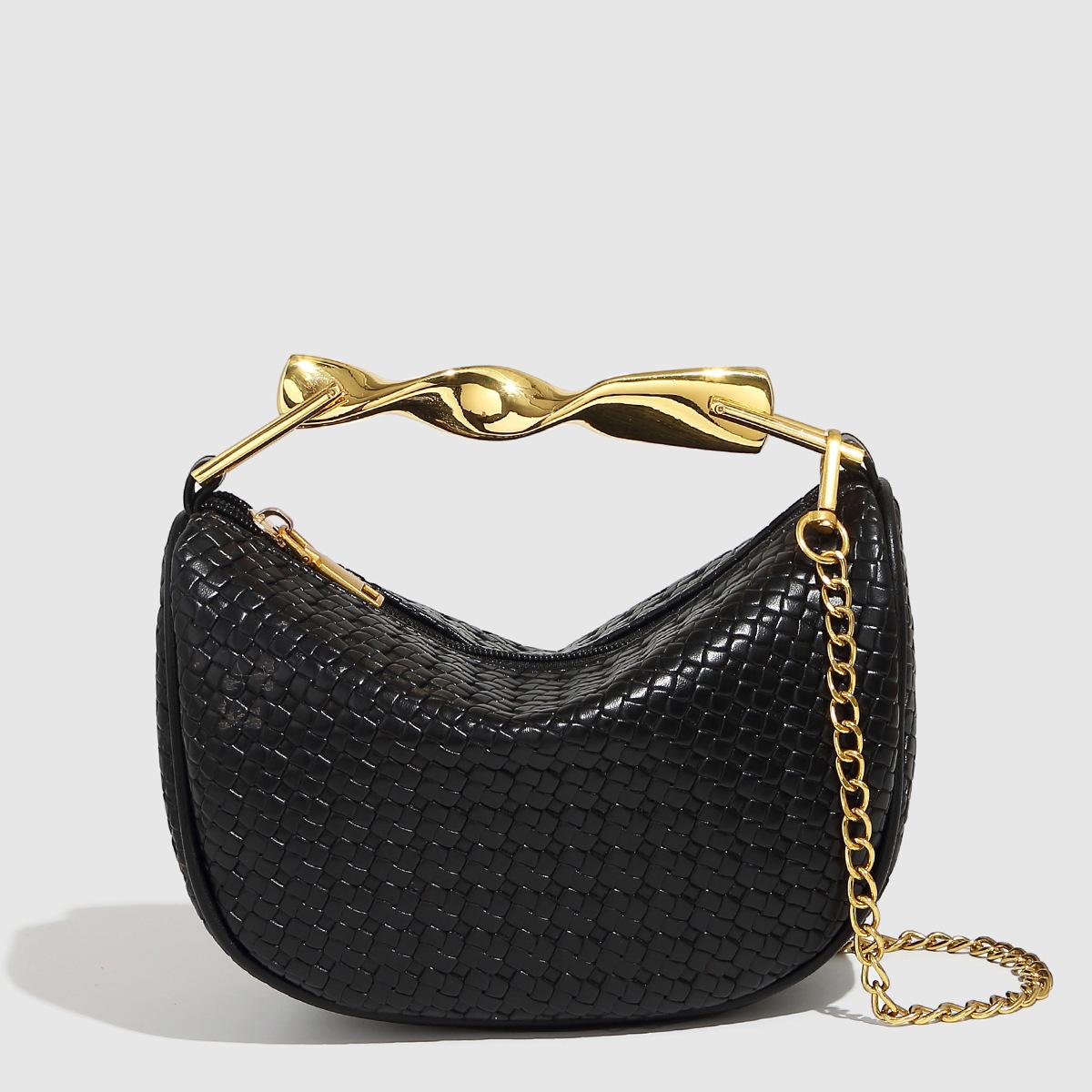 

Straw Woven Dumpling Bag Inspired Design with Metal Chain, Convertible Shoulder & Crossbody Bags for Women