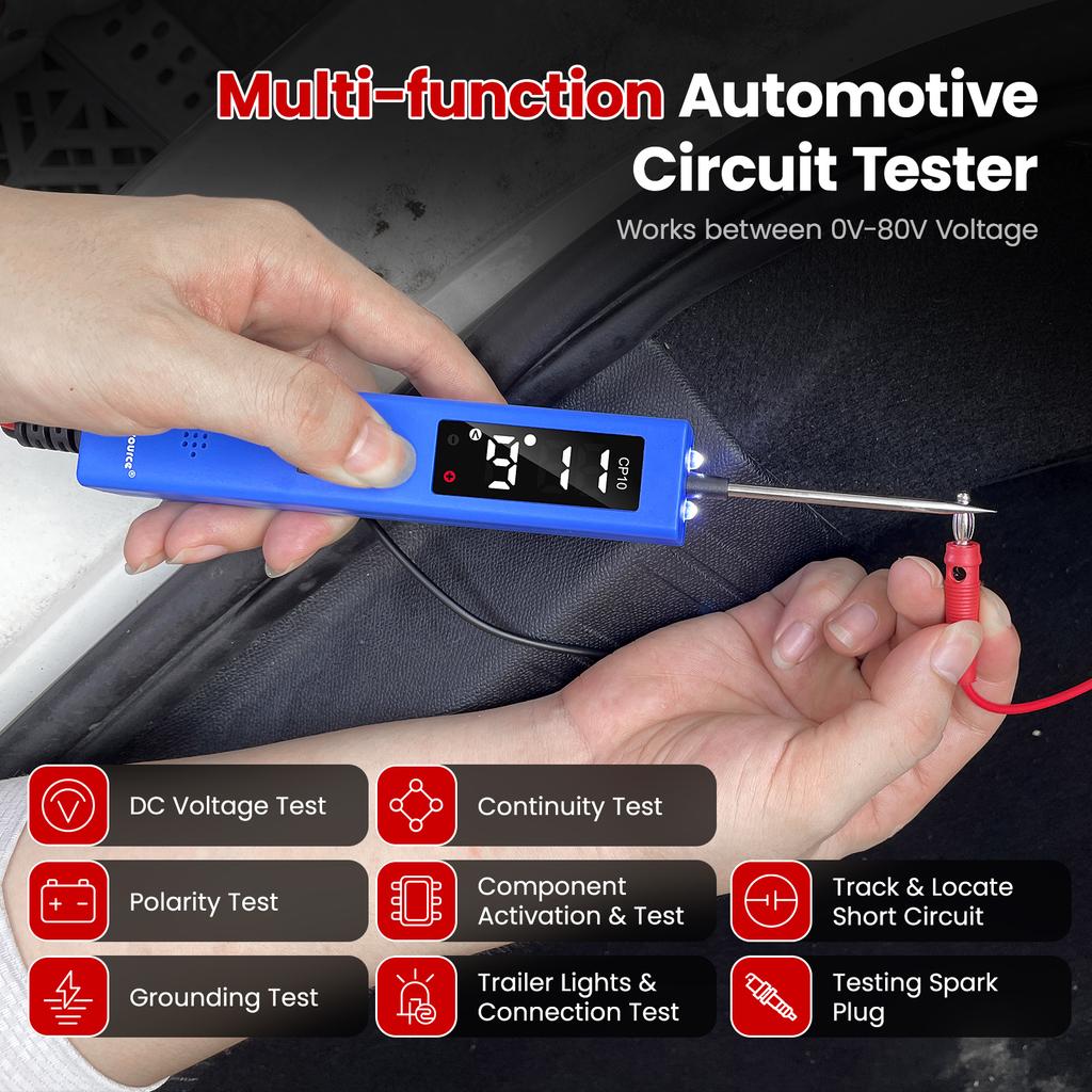 CP10 Automotive Circuit Tester 0-80V Automotive Power Circuit Probe Multifunctional Electrical System Diagnostic Tool
