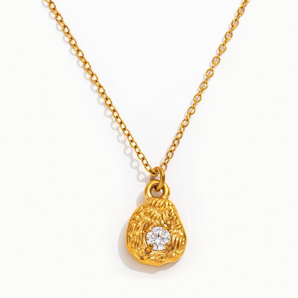 Fenny 18K PVD Plated Waterproof&No Fade Fashion Round Zircon Water Drop Pendant Stainless Steel Necklace for Women