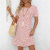 Women's Fashion Graceful Beautiful Flowers and Grass Print Summer Spring Short Sleeve O-Neck Casual Dresses