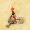 Retro Copper Keychain Pendant with Five Emperors Money Feng Shui Twelve Animal Charm Good Fortune Red Rope Key Chain Bag Car Accessory