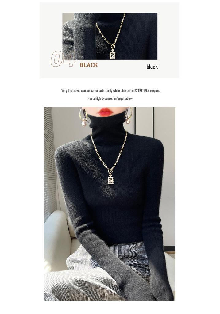 Women's Chunky Knit Turtleneck Sweater - Slim Fit, High Neck, Wool Base Layer for Autumn/Winter.