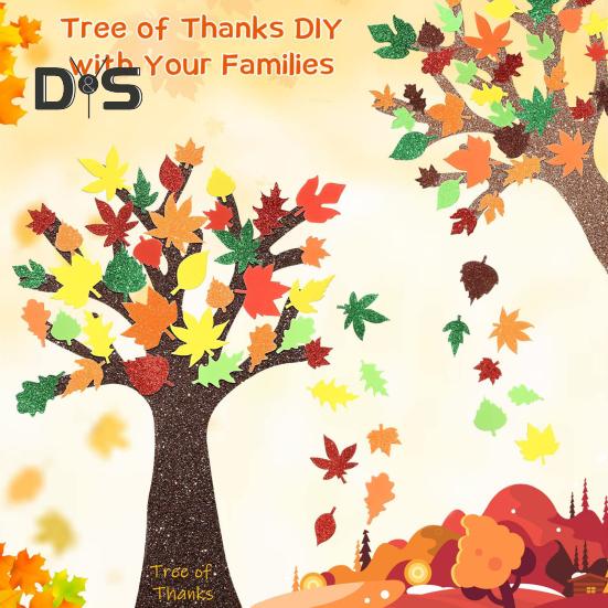 500Pcs Foam Stickers Maple Leaf Self-Adhesive Glitter Fall Stickers Kids DIY Crafts Party Supplies for Thanksgiving Harvest Decoration