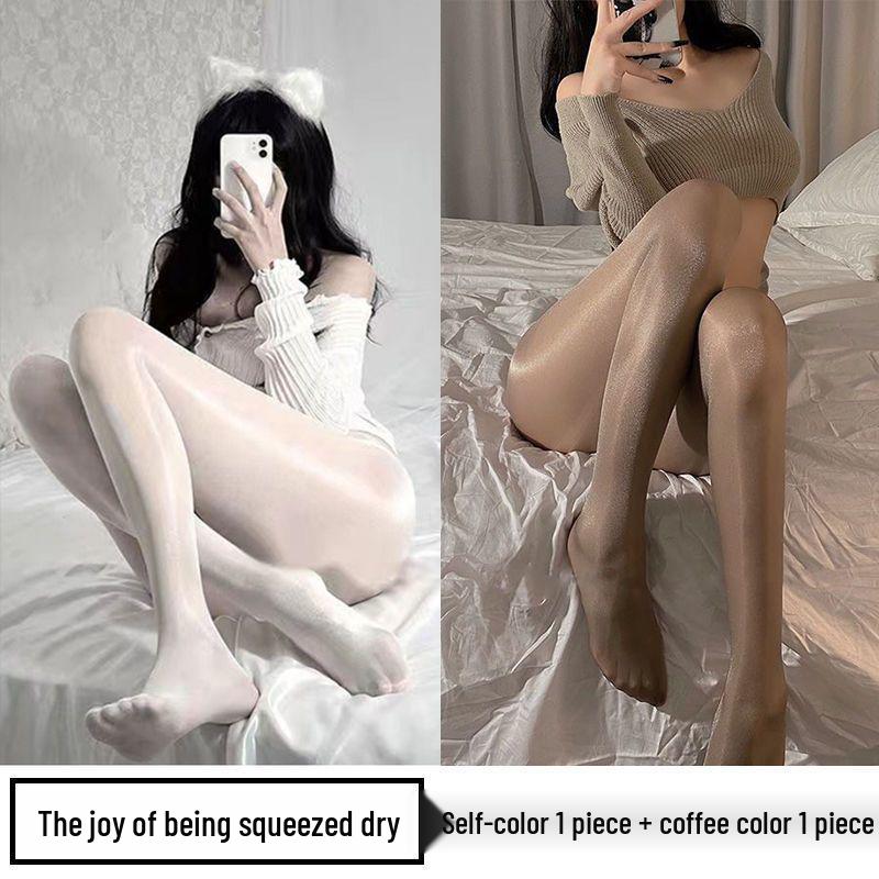 Perleťové dámské punčochy - Lesklé černé a bílé hedvábné, Ultratenké, Zeštíhlující, Šedé punčochové kalhoty pro vylepšení pokožky na léto.