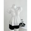 Summer New Polka Dot Puffed Sleeve Top, Printed Round Neck, Waist-cinching and Slimming Short-sleeved T-shirt for Women