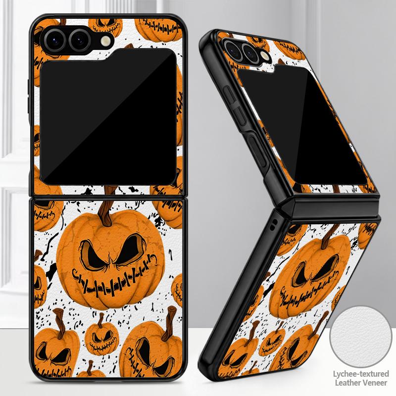 Christmas Ghost Halloween Case For Samsung Z Flip 8 7 FE 6 5 4 Hybrid Leather Skin Hard PC Bumper Cover For Galaxy Z Flip8 Flip7 Flip6 Flip5