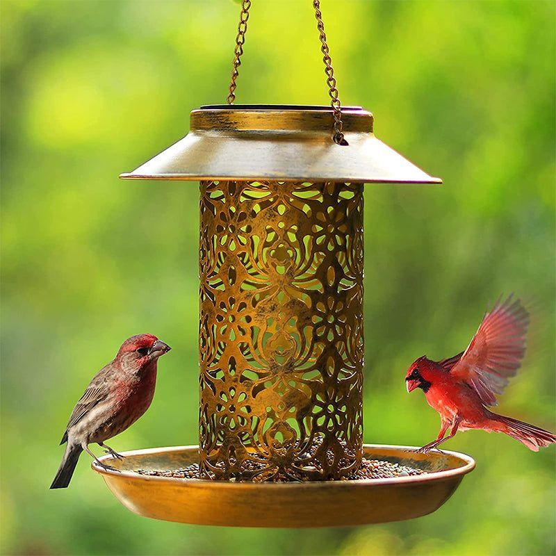 Solar Bird Feeder Metal Outdoors Hanging Bird House with LED Light Gift Ideas for Bird Lovers Outdoor Garden Backyard Decoration
