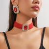 Luxuriöses mehrlagiges Kristallglas geometrisches Rechteck Choker Halskette und Ohrring Set